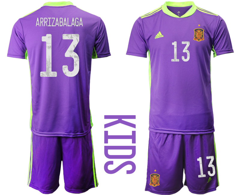 Youth 2021 European Cup Spain purple goalkeeper #13 Soccer Jersey->spain jersey->Soccer Country Jersey